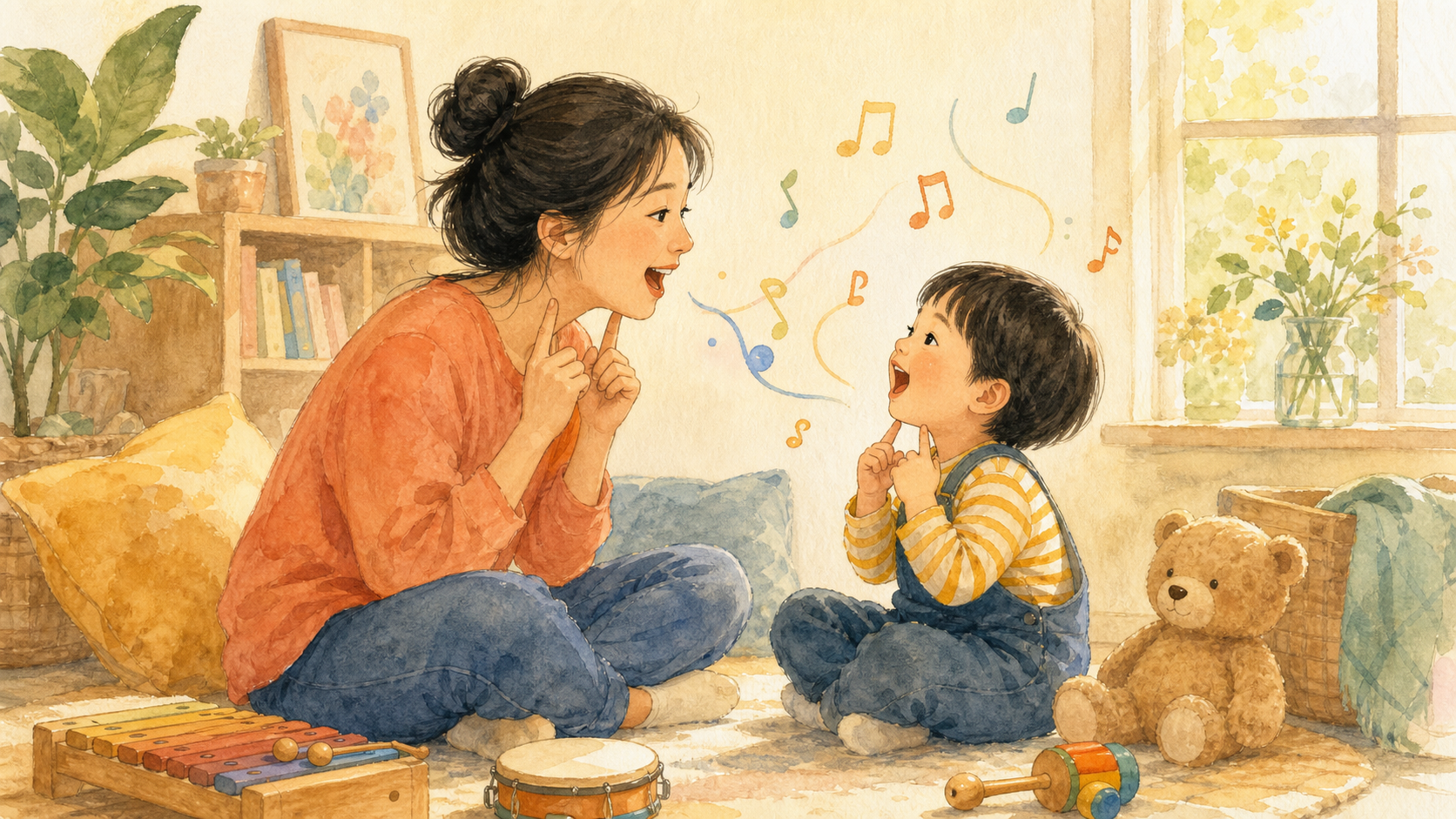幼兒音樂與語言發展的水彩插畫